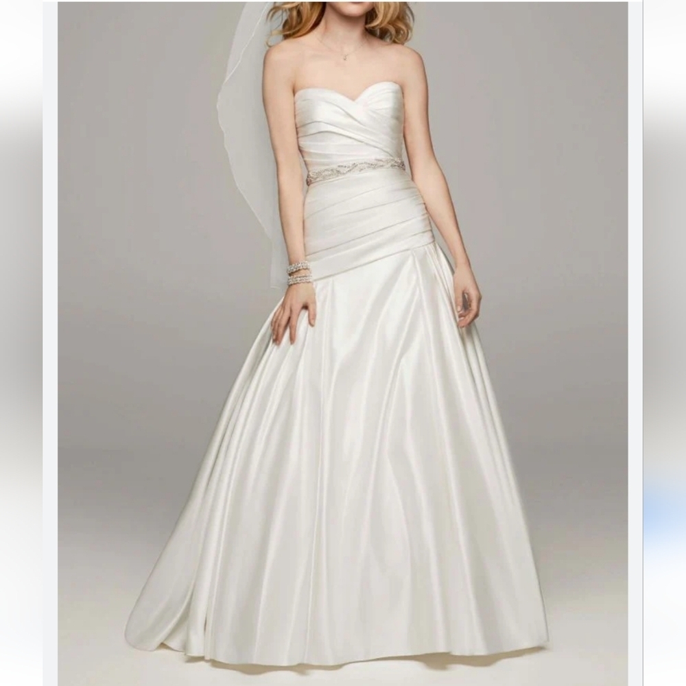 David's BRIDAL Ivory Strapples Rushed  Dress with Belt  size 14
